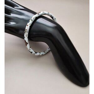 Vintage White Cloisonne Enamel Bangle Bracelet With Floral Design